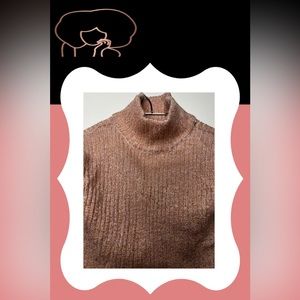 Fun Mauve and Rose Gold Sparkle Turtleneck Sweater w/ Cut Out Shoulders